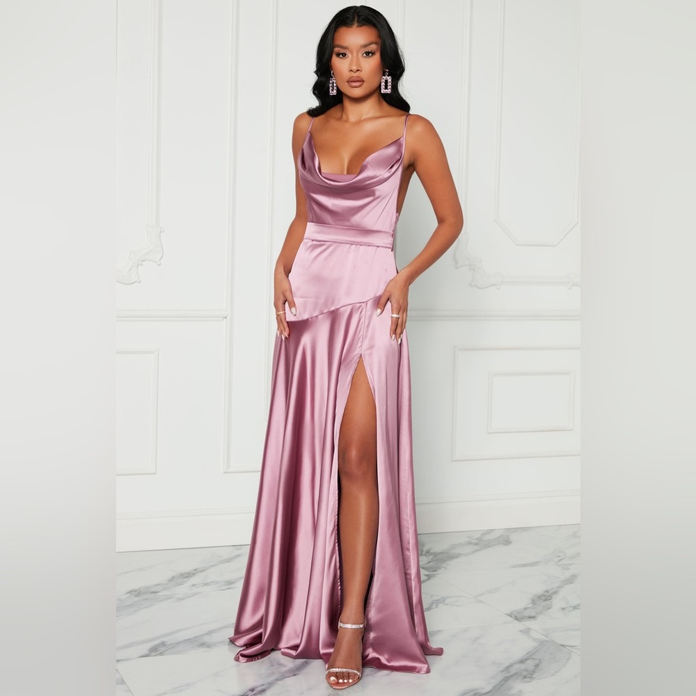 fashion nova prom bridesmaid formal gown mauve satin